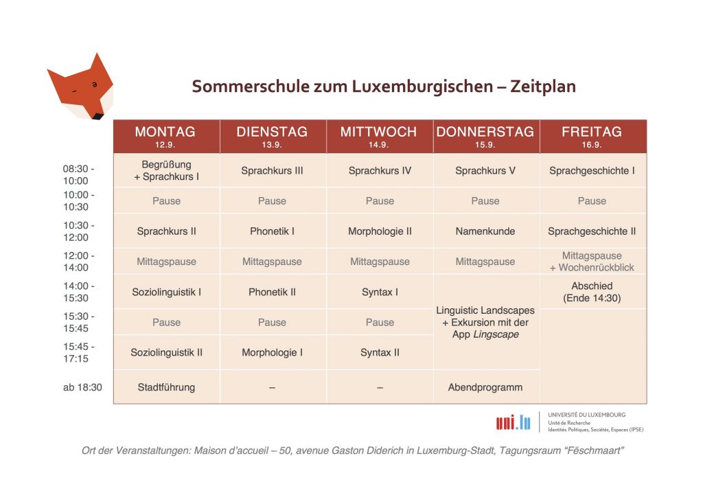 Sommerschule Zeitplan